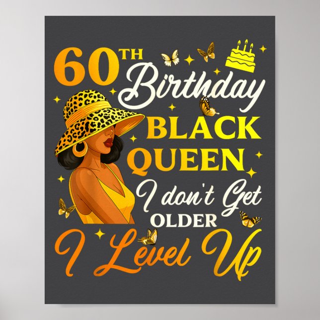 60th Birthday Black Queen Level Up Emwering For Wo Poster (Framsidan)