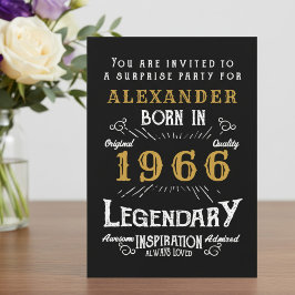 60th Birthday Born 1966 Black Gold Retro Vintage Inbjudningar