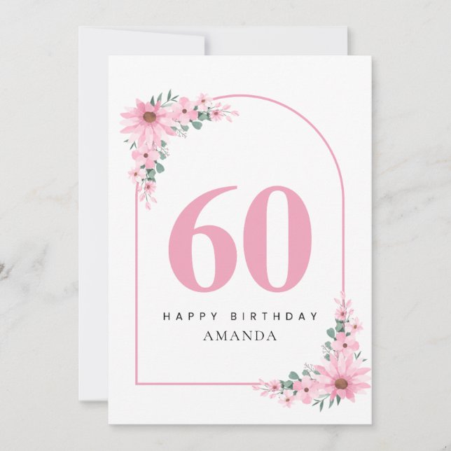 60th Birthday Card For Women Pink Flower Kort (Framsida)