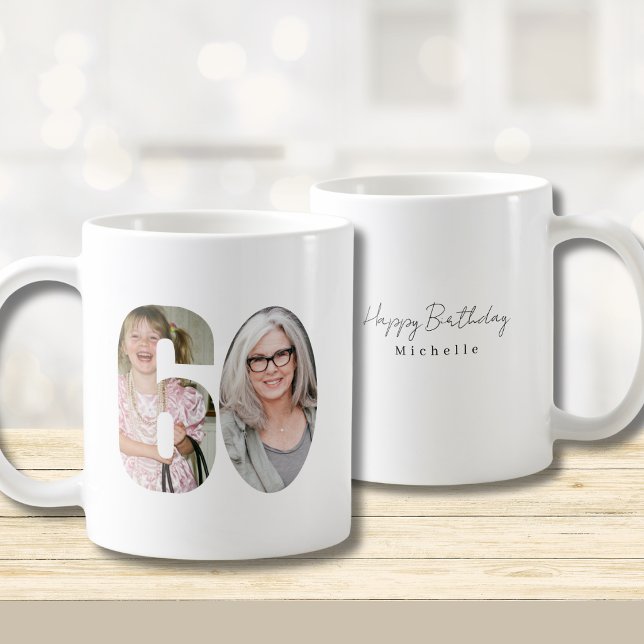 60th Birthday Custom Two Photo  Kaffemugg (Skapare uppladdad)