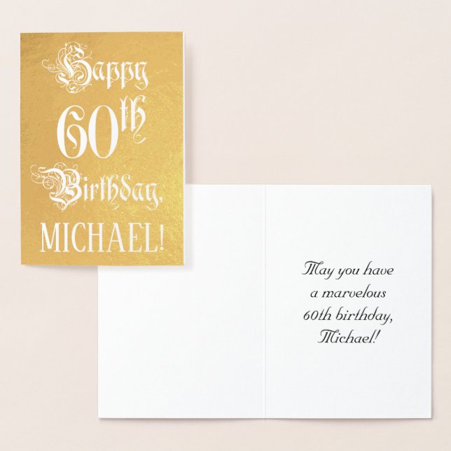 60th Birthday: Elegant, Ornate Script; Custom Name Folierat Kort (Display)