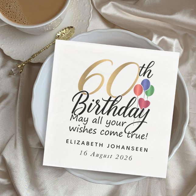 60th Birthday Gold Script Modern Chic Typography Pappersservett (Skapare uppladdad)