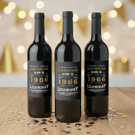 60th Birthday Legend Born 1966 Vintage Black Vinflaska Etikett