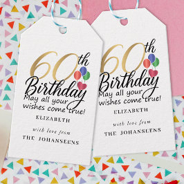 60th Birthday Modern Script Typography Gold Sixty Presentetikett