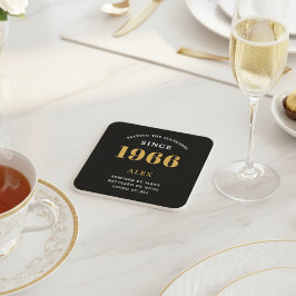 60th Birthday Name 1966 Year Black Gold Custom Underlägg Papper Kvadrat