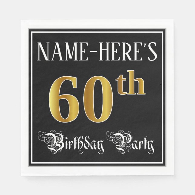 60th Birthday Party — Fancy Script, Faux Gold Look Pappersservett (Framsidan)