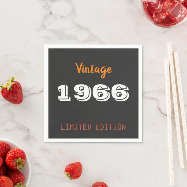 60th Birthday Party Napkins – Vintage 1966 Black Pappersservett (Insitu)
