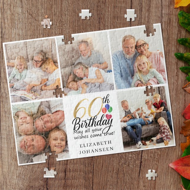 60th Birthday Photo Collage sixty years old Script Pussel (Skapare uppladdad)