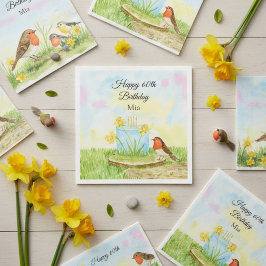 60th Birthday Robin with Daffodil Cake Pappersservett