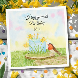 60th Birthday Robin with Daffodil Cake Pappersservett