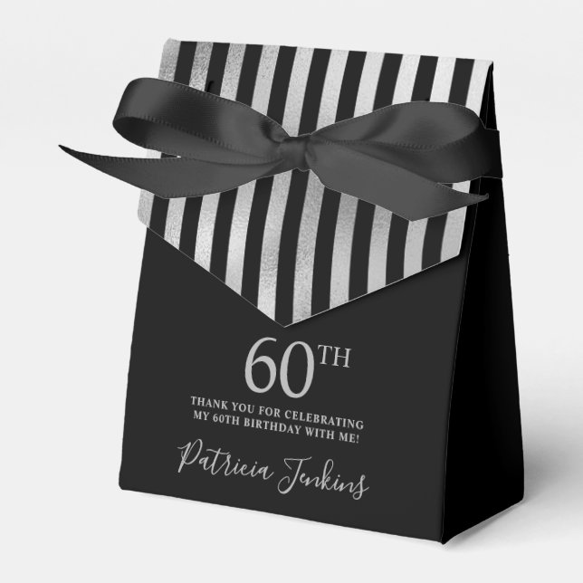 60th Birthday Silver Striped Thank You Presentaskar (Framsidan Sidan)