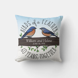 60th Bröllopsdag bluebirds av en fjäder Kudde