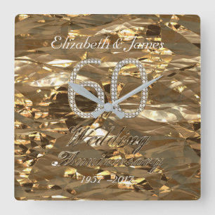 60th Bröllopsdagdiamantbröllopföräldrar Fyrkantig Klocka