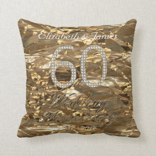 60th Chic för bröllopsdagdiamantbröllopguld Kudde