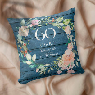 60th Diamond Wedding Anniversary Rustic Floral Kudde