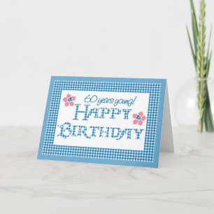 60th Födelsedag mönster för blåttkontrollGingham Kort