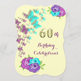 60th Födelsedagfjärilar och blommor Inbjudningar