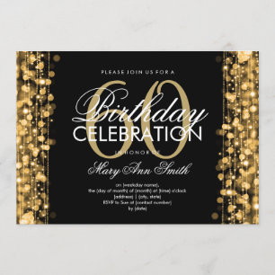 60th Födelsedagsfesten Sparkles guld Inbjudningar