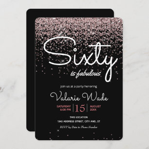 60th is Fabulous Födelsedagsfest Rosa Glitter Inbjudningar