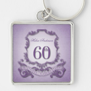 60th Keychain för personlig för Fyrkantig Silverfärgad Nyckelring