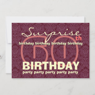 60th SUPRISE Birthday Burgundy and Cream W044B Inbjudningar