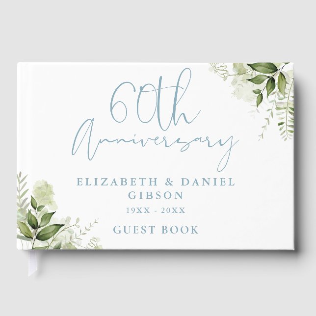 60th Wedding Anniversary Greenery Floral Photo Gästböcker (Framsida)