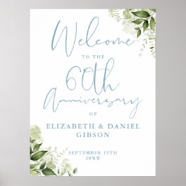 60th Wedding Anniversary Greenery Welcome Sign Poster