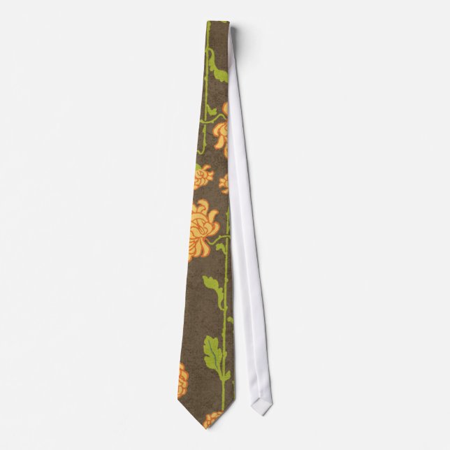 6184_blommigt-orange-grönt-bruna RETRO-FLÖDESVINER Slips (Framsida)