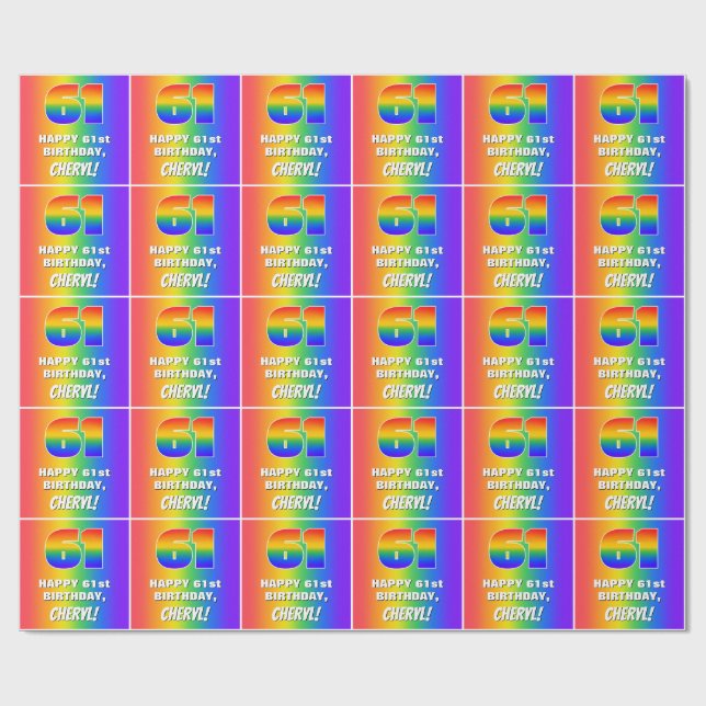 61:a födelsedag: färgfull, Roligt Rainbow Mönster  Presentpapper (Platt)