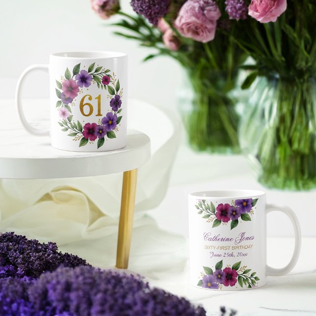 61:a födelsedag Mugg - Blommigt Utandning med anta (Skapare uppladdad)