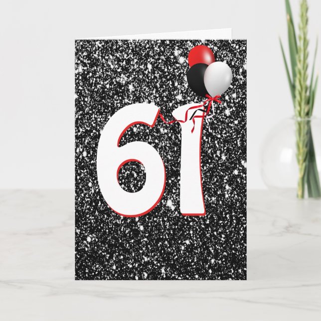 61:a födelsedag på svarta Glitter-kort Kort (Framsida)