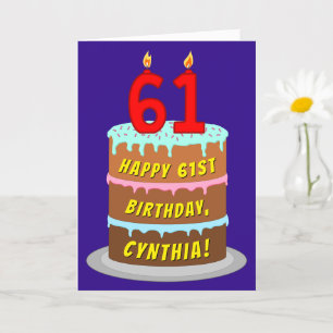 61:a födelsedag: Roligt Cake and Candles + Custom  Kort