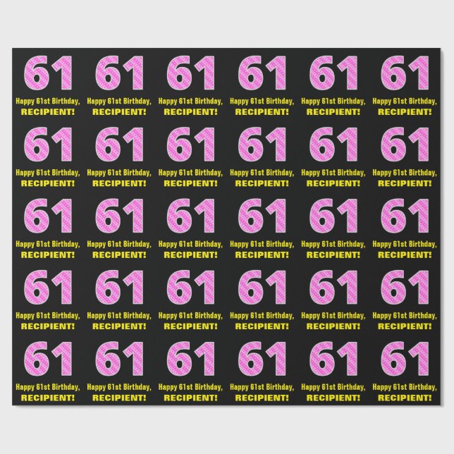 61:a födelsedag: Rosa Rand och hjärtan "61" + Namn Presentpapper (Platt)