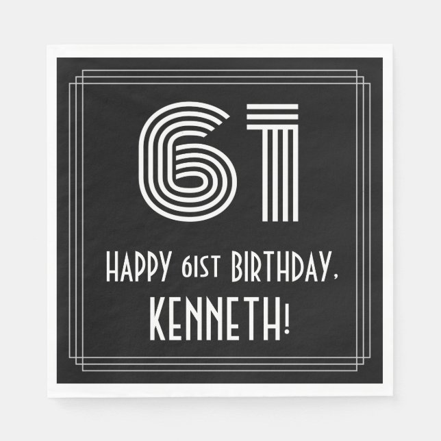 61:a födelsedagen: Art Deco Inspired Titta "61" +  Pappersservett (Framsidan)