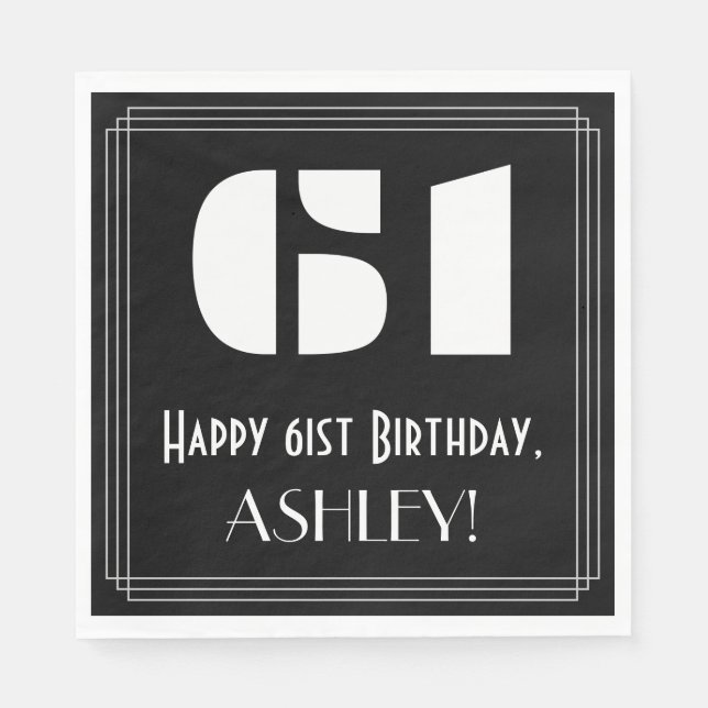 61:a födelsedagen: Art Deco Inspired Titta "61" +  Pappersservett (Framsidan)