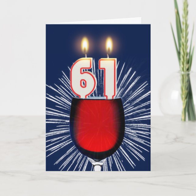 61:a födelsedagen med vin och ljus kort (Framsida)