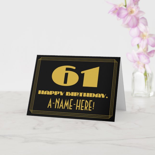 61:a födelsedagen: Namn + Art Deco Inspired Titta  Kort (Orkide)