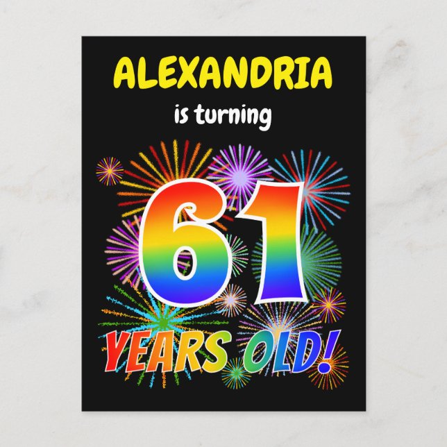 61:a födelsedagen - Roligt Fireworks, Regnbåge "61 Vykort (Framsida)