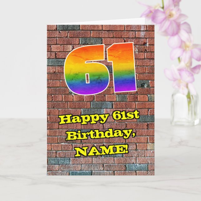 61:a födelsedagen: Roligt Graffiti-Inspired Rainbo Kort (Orkide)