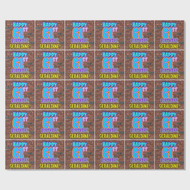 61:a födelsedagen: Roligt, Urban Graffiti Inspired Presentpapper (Platt)