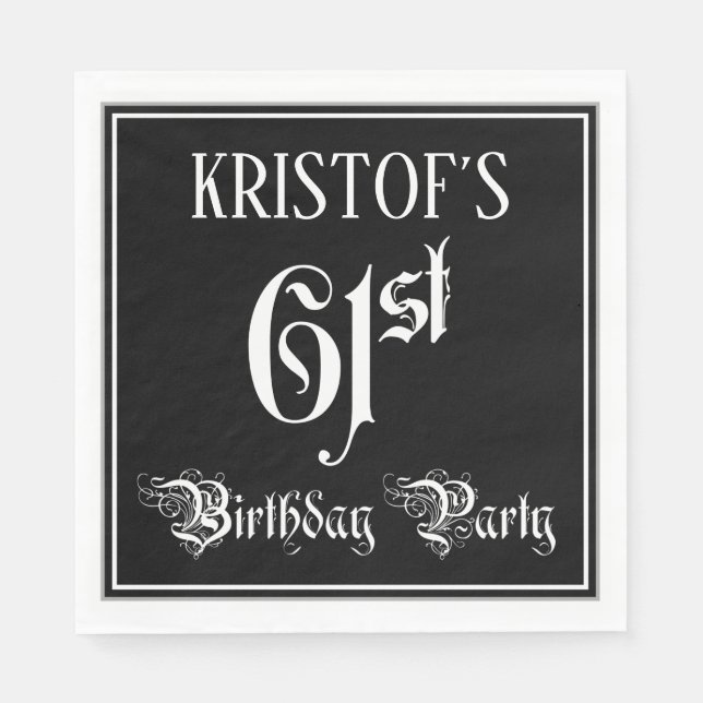 61st Birthday Party — Fancy Script + Custom Name Pappersservett (Framsidan)