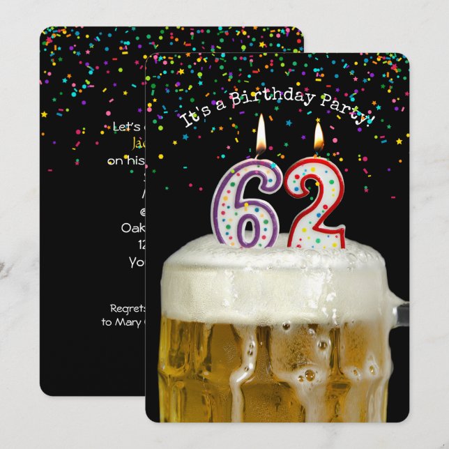 62:a födelsedag i Party Inbjudningar (Fram/baksida)