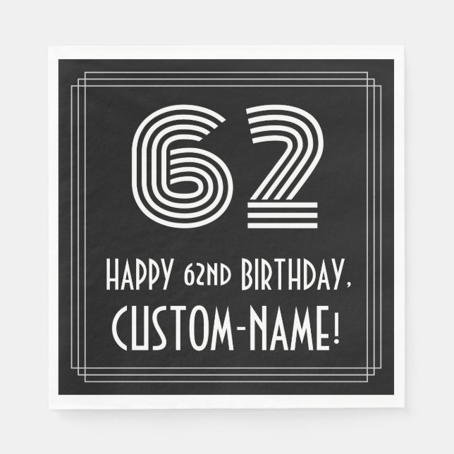 62:a födelsedagen: Art Deco Inspired Titta "62" +  Pappersservett (Framsidan)