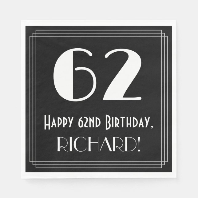 62:a födelsedagen ~ Art Deco Inspired Titta "62",  Pappersservett (Framsidan)