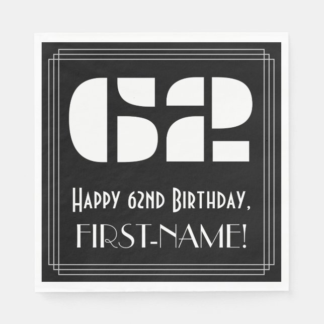 62:a födelsedagen: Art Deco Inspired Titta "62" +  Pappersservett (Framsidan)