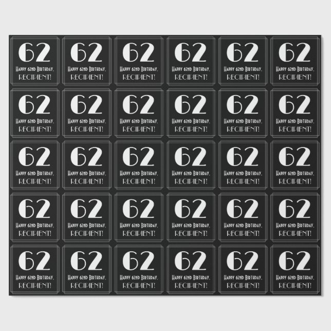 62:a födelsedagen - Art Deco Inspired Titta "62",  Presentpapper (Platt)