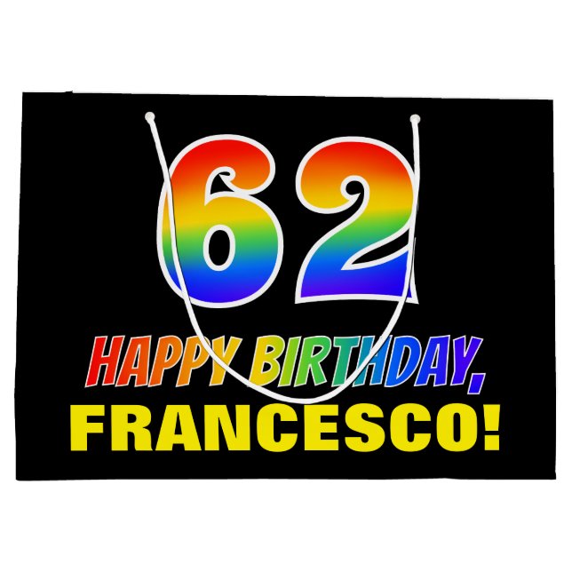 62:a födelsedagen: fetstil, Roligt, enkel, regnbåg (Baksidan)