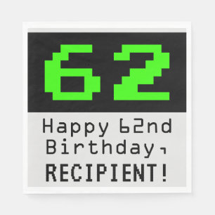 62:a födelsedagen - Nerdy / Geeky Stil "62" & Nam Pappersservett