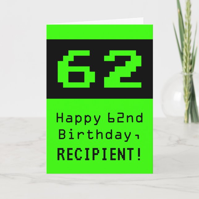 62:a födelsedagen: Nerdy/Geeky Stil "62" och Namn Kort (Framsida)