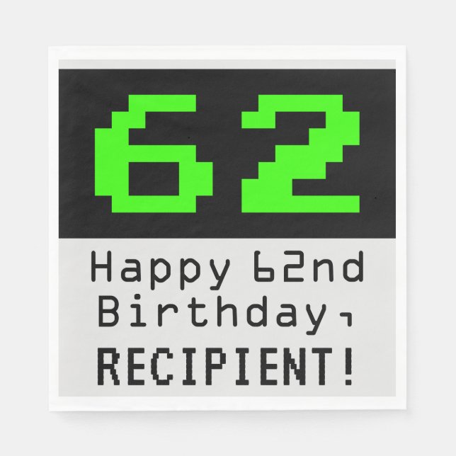 62:a födelsedagen - Nerdy/Geeky Stil "62" och Namn Pappersservett (Framsidan)